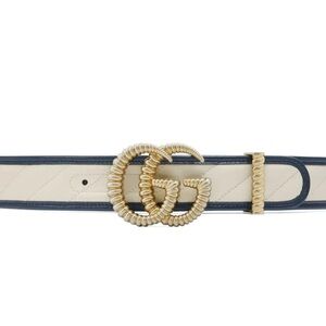 Gucci NWOT Torchon Leather Belt 90 cm/36” oyster with navy trim